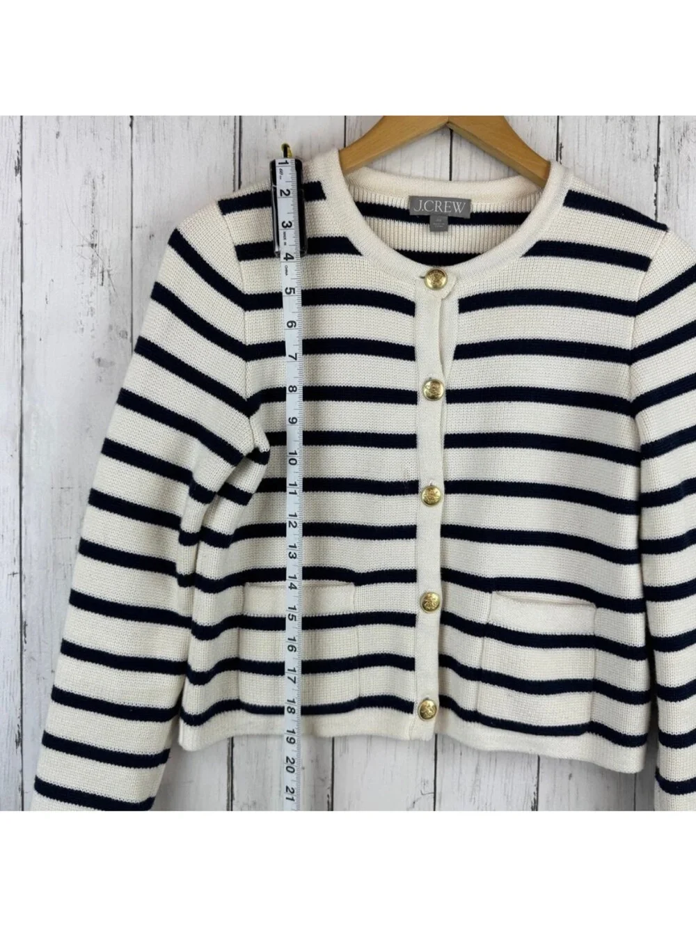 J. Crew Navy and White Striped Button-Front Cardigan